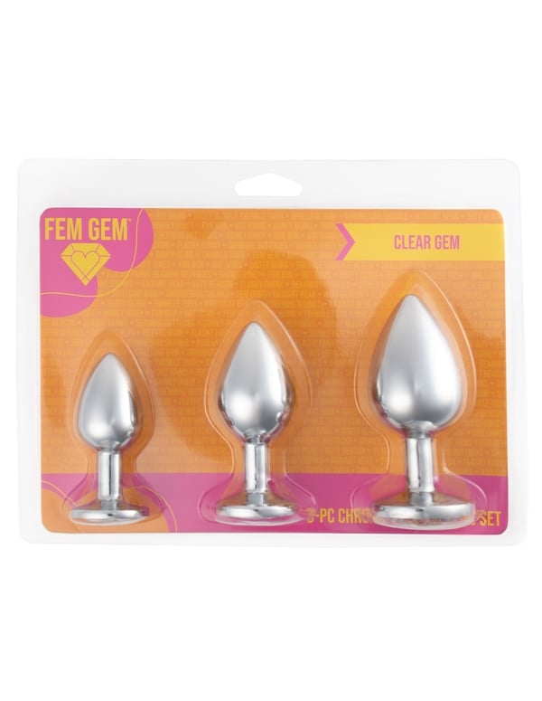 Fem Gem - 3Pc Chrome Jeweled Plug Set ALT2 view Color: SL