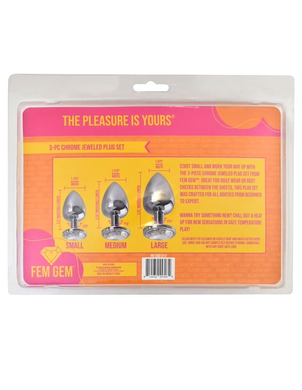 Fem Gem - 3Pc Chrome Jeweled Plug Set ALT3 view Color: SL