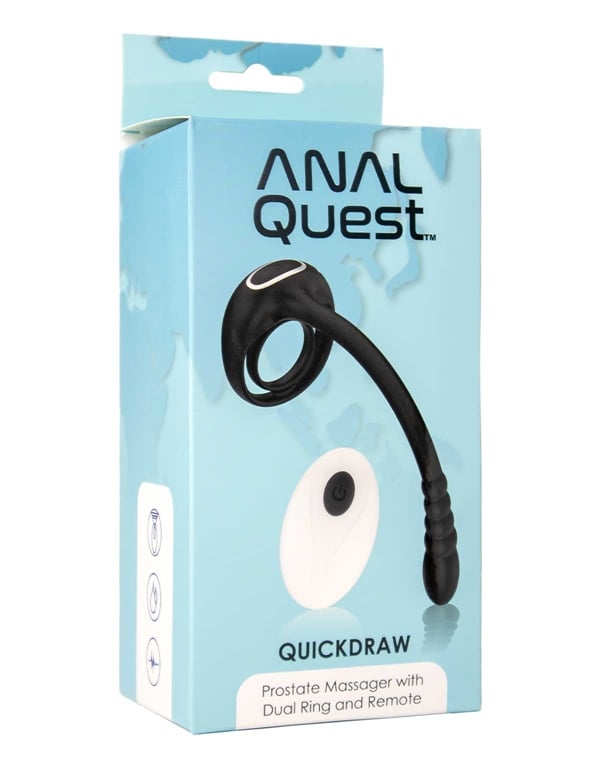 Anal Quest - Quickdraw Prostate Massager With Dual Ring + Remote ALT4 view Color: BK