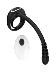 Front view of ANAL QUEST - QUICKDRAW PROSTATE MASSAGER WITH DUAL RING + REMOTE