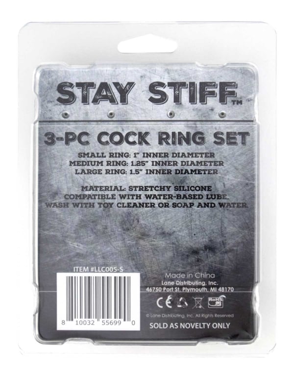 Stay Stiff - 3Pc Cock Ring Set ALT4 view Color: BK