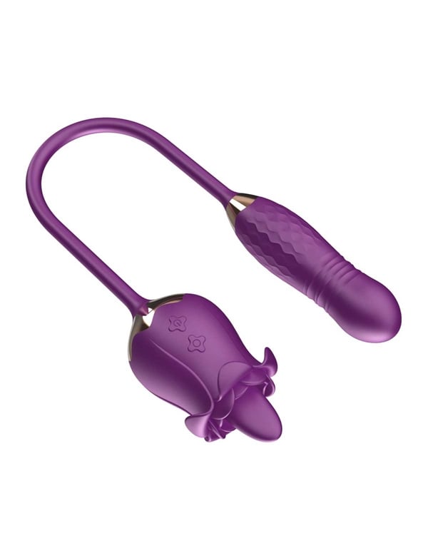 Pinnacle Of Pleasure - Thrusting Vibe + Rose Tongue Stimulator ALT2 view Color: PR