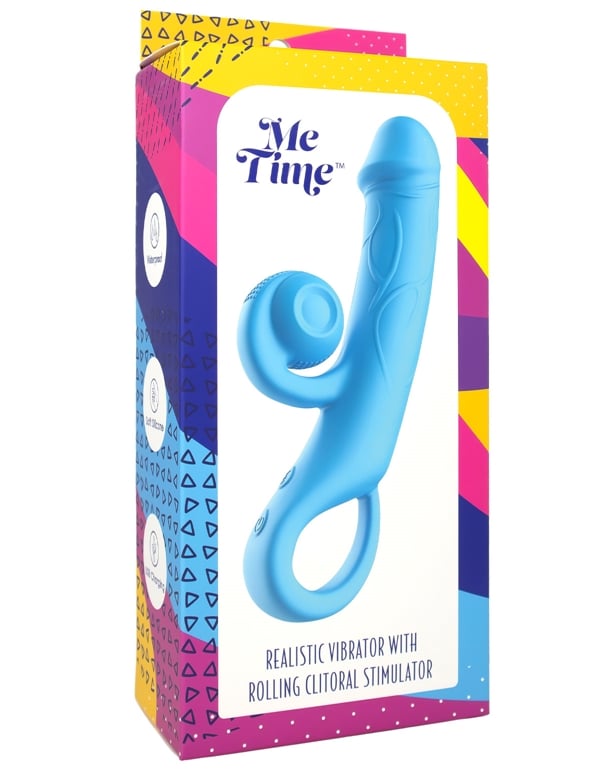 Me Time - Realistic Vibrator With Rolling Clitoral Stimulator ALT2 view Color: BL