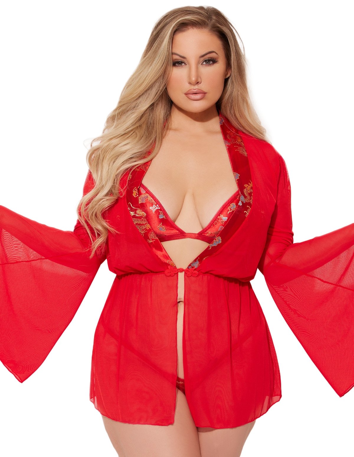 alternate image for Year Of The Dragon 3Pc Plus Size Bra And Panty With Robe