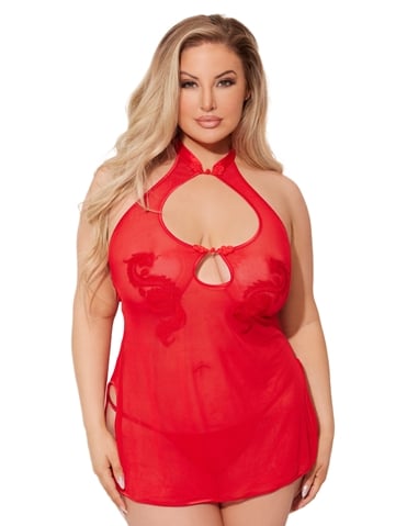 YEAR OF THE DRAGON PLUS SIZE CHEMISE SET - HD03906A-X-REDD-04227