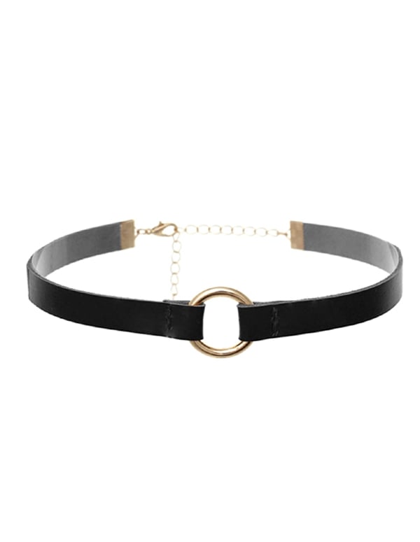 Leather Choker With O-Ring ALT1 view Color: BK