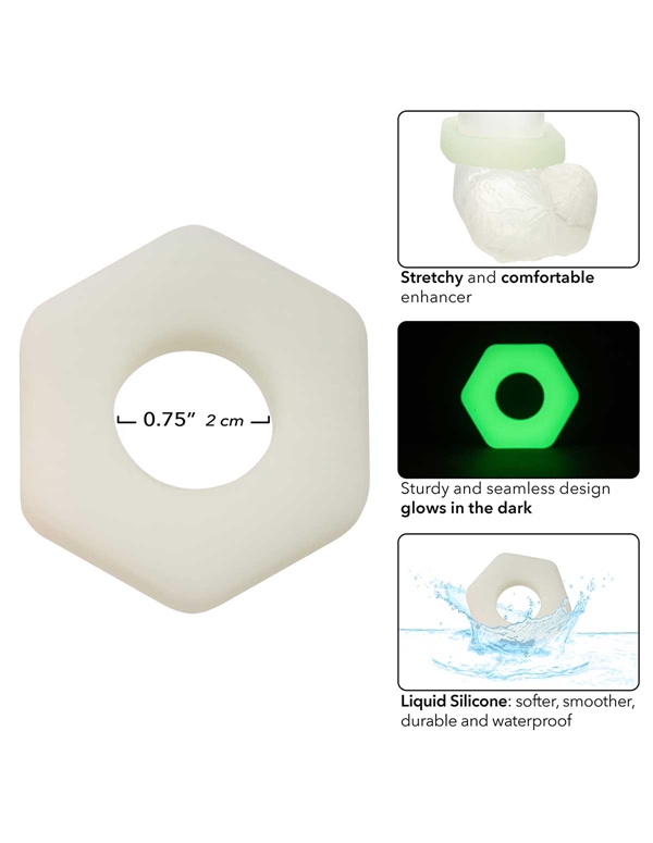 Alpha - Glow-In-The-Dark Liquid Silicone Prolong Sexagon Ring ALT3 view Color: CL