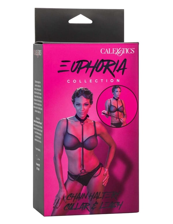 Euphoria - Chain Halter With Collar And Leash ALT2 view Color: BK