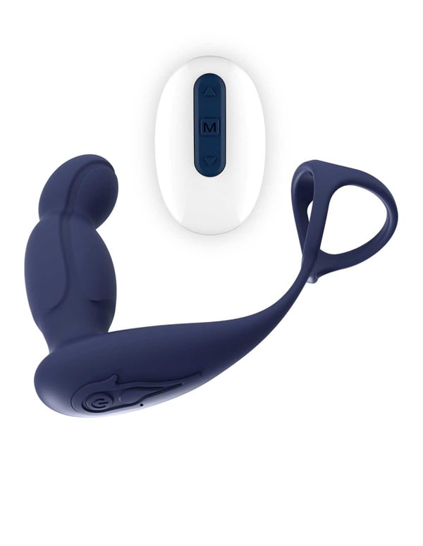 Anal Quest - Equator Rotating Prostate Plug & C-Ring W/ Remote ALT1 view Color: BL