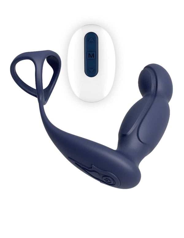 Anal Quest - Equator Rotating Prostate Plug & C-Ring W/ Remote default view Color: BL