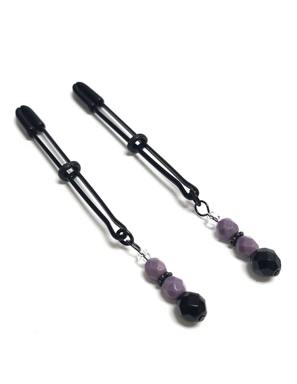 Black Tweezer Clamp W/ Cloudy Purple Beads ALT1 view Color: BU