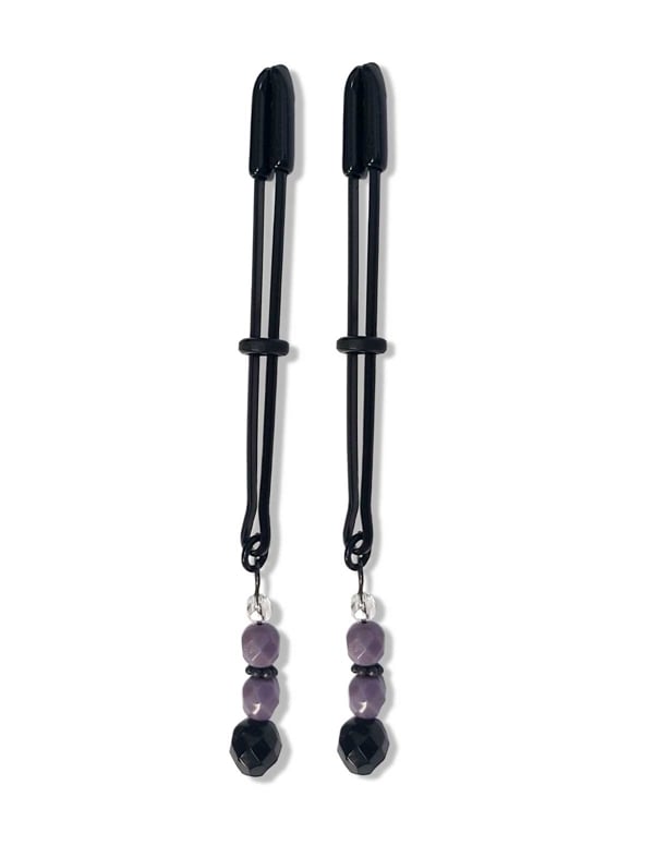 Black Tweezer Clamp W/ Cloudy Purple Beads default view Color: BU