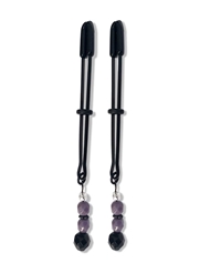 Front view of BLACK TWEEZER CLAMP W/ CLOUDY PURPLE BEADS