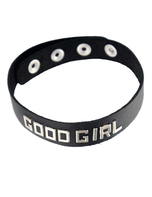 Black Leather Collar - Good Girl ALT2 view Color: BK