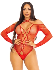 Alternate front view of RHINESTONE FISHNET CROTCHLESS TEDDY