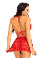 Alternate back view of 2PC RED LACE FLYAWAY BABYDOLL WITH G-STRING