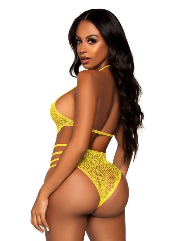 Yellow Lace Cut-Out Strappy Teddy ALT1 view Color: YW