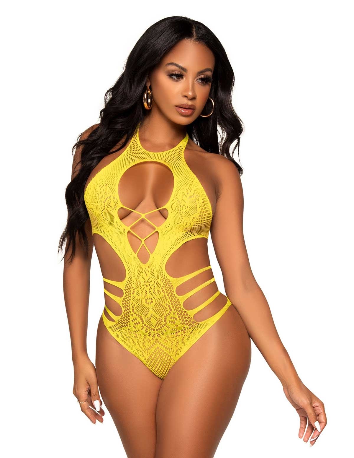 alternate image for Yellow Lace Cut-Out Strappy Teddy