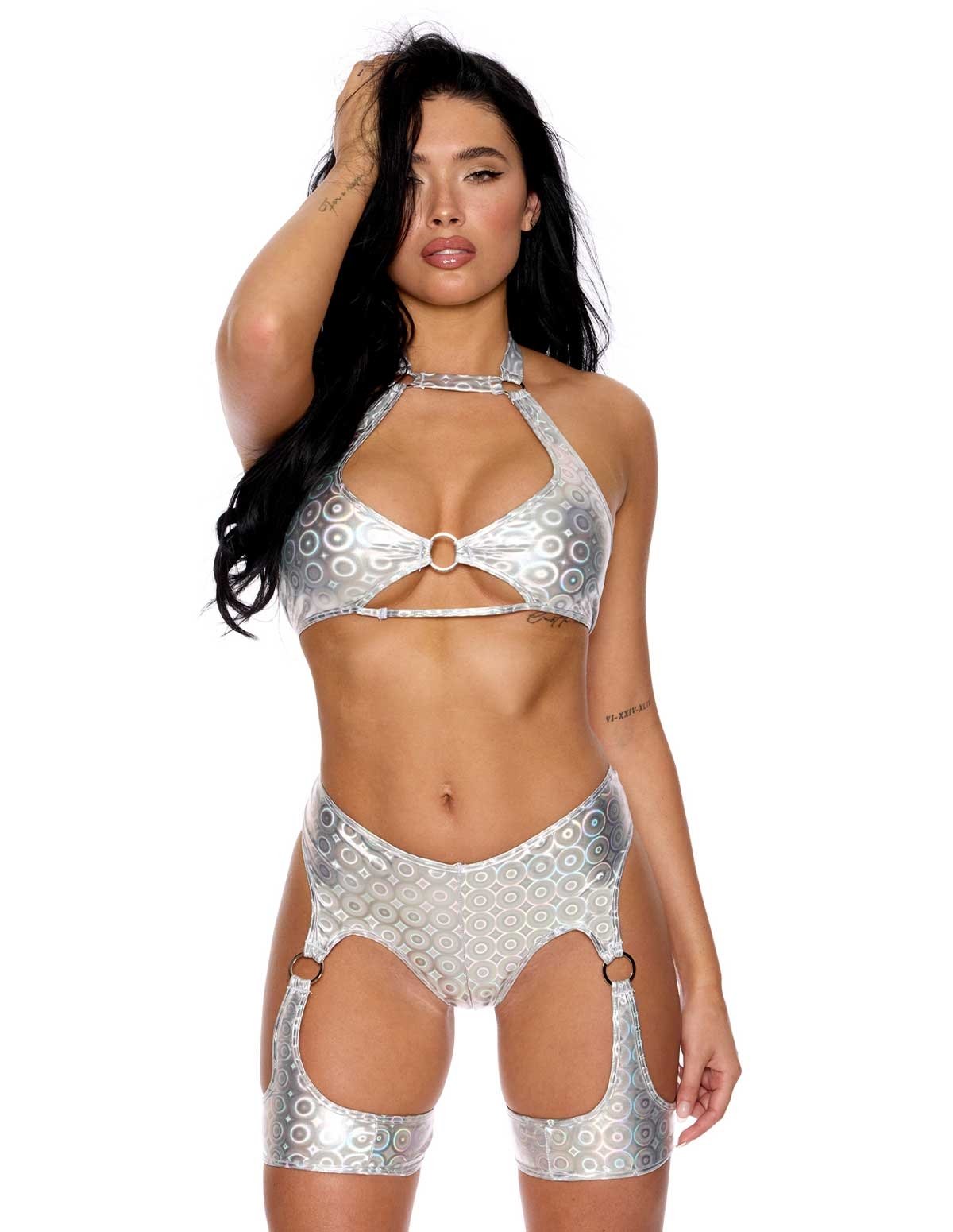 alternate image for Hologram Bullseye Halter Top And High Waist Short