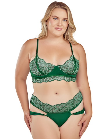 PRIMROSE 2PC PLUS SIZE BRA AND PANTY SET - 77057X-GR-04148