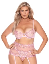 Front view of GIGI EMBROIDERED LACE 3PC PLUS SIZE BRA AND WAIST CINCHER SET