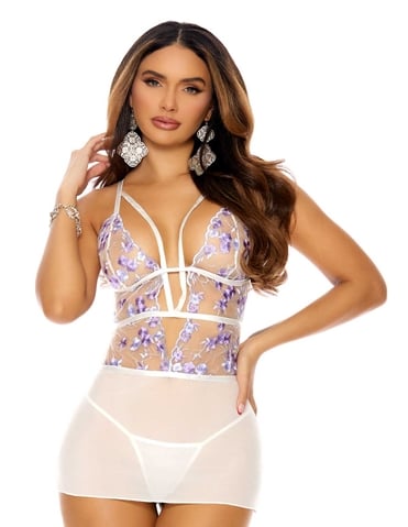 FLORA EMBROIDERED MESH BABYDOLL - 4379-04021