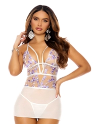 Front view of FLORA EMBROIDERED MESH BABYDOLL