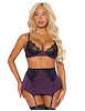 Additional PURPLE/BLACK view of product JOCELYN 3PC BRA SET WITH HIGH WAIST GARTER with color code PB