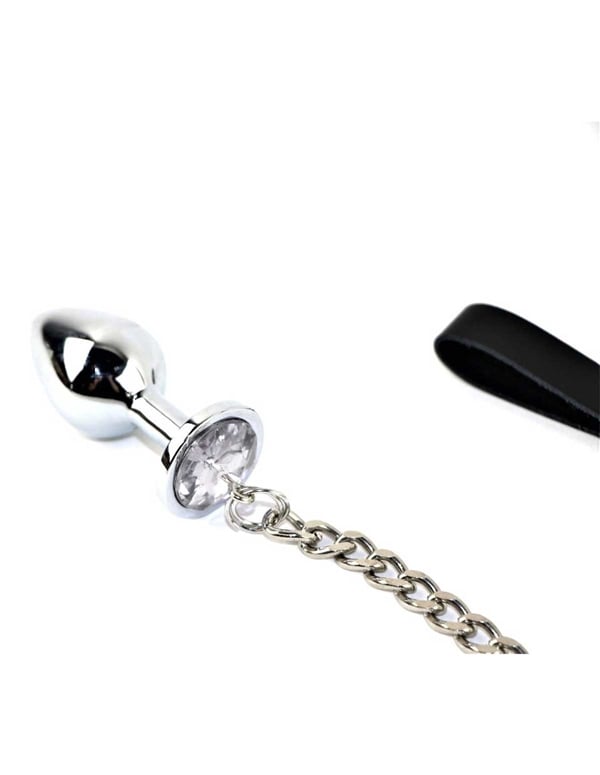 Stainless Steel Jewel Butt Plug On A Leash ALT2 view Color: SL