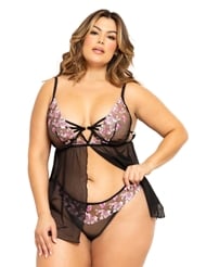 Front view of HIBISCUS EMBROIDERED PLUS SIZE BABYDOLL