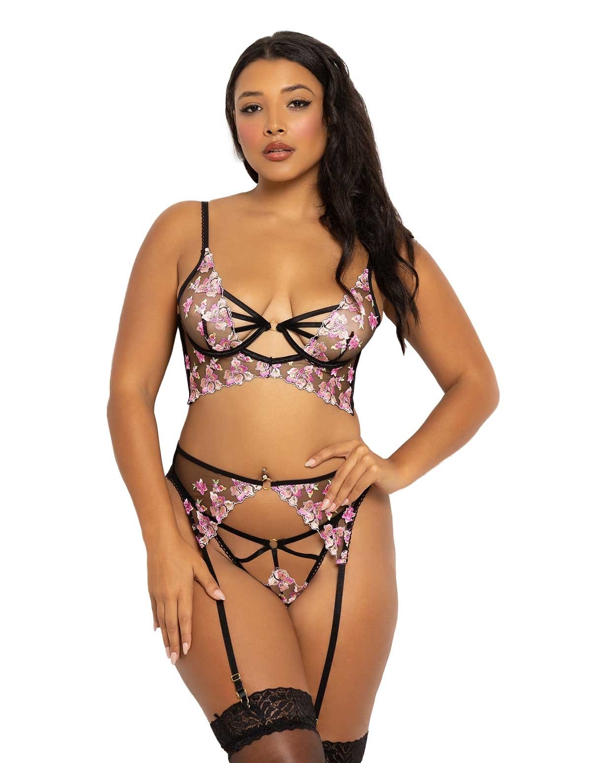 alternate image for Hibiscus 3Pc Embroidered Bra Set