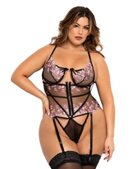 Front view of HIBISCUS EMBROIDERED PLUS SIZE TEDDY