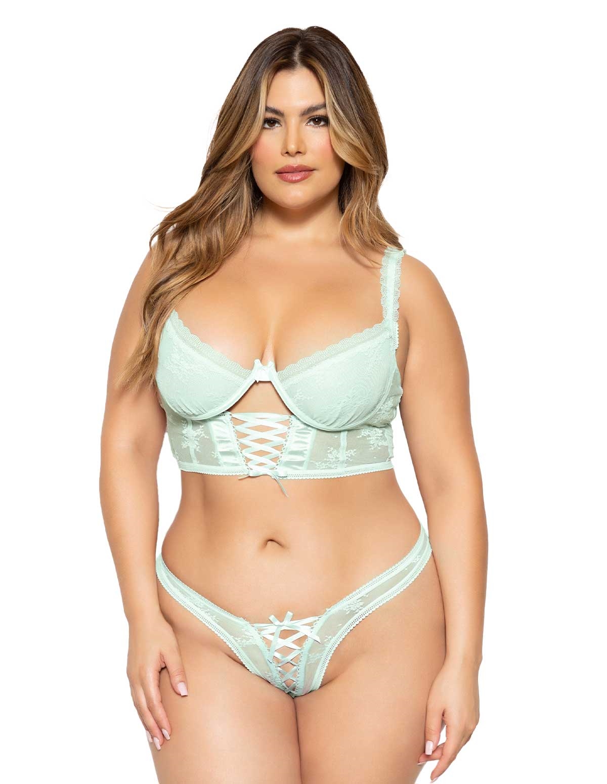 alternate image for Ditsy Lace Mint Long Line Plus Bra And Panty Set