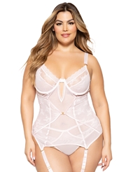 Front view of DITSY BLUSH LACE PLUS SIZE CHEMISE