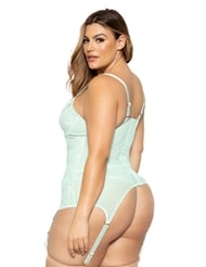 Alternate back view of DITSY MINT LACE PLUS SIZE CHEMISE