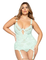 Front view of DITSY MINT LACE PLUS SIZE CHEMISE