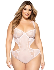 Front view of DITSY BLUSH LACE PLUS SIZE TEDDY
