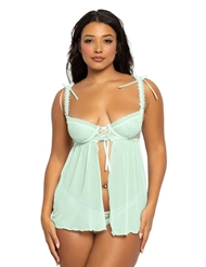 Front view of DITSY LACE MINT BABYDOLL