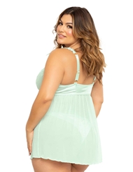 Alternate back view of DITSY LACE PLUS SIZE MINT BABYDOLL