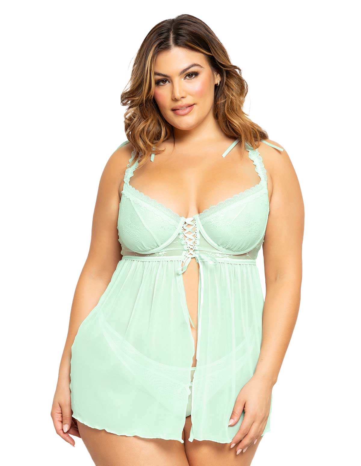 alternate image for Ditsy Lace Plus Size Mint Babydoll