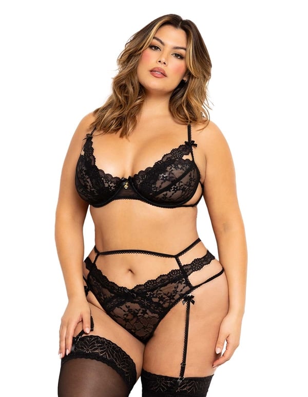 Hollyhock Plus Size Bra And High Waisted Thong Set default view Color: BK