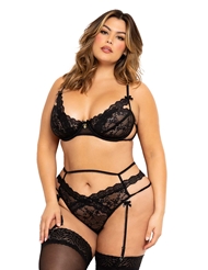 Front view of HOLLYHOCK PLUS SIZE BRA AND HIGH WAISTED THONG SET