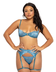 Front view of BONNIE LACE AND SATIN 3PC BRA SET