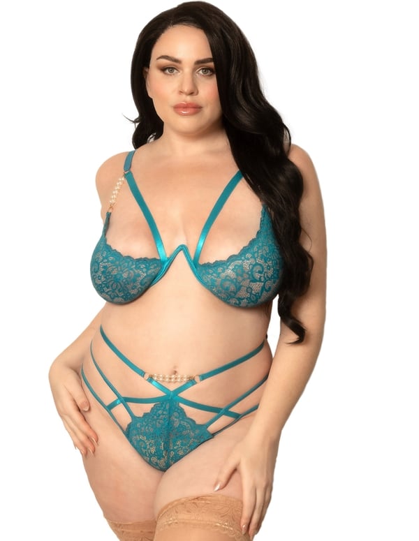 Margaret Teal Plus Size Bra And Panty With Pearl Detail default view Color: TL