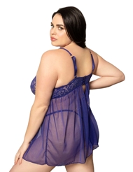 Alternate back view of MARGARET NAVY PLUS SIZE BABYDOLL WITH PEARL DETAIL