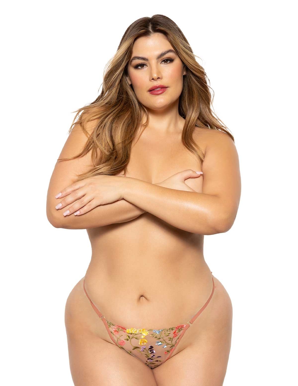 alternate image for Floral Embroidered Plus Size G-String