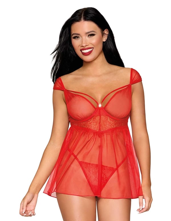 Ruby Lace And Mesh Babydoll default view Color: RD