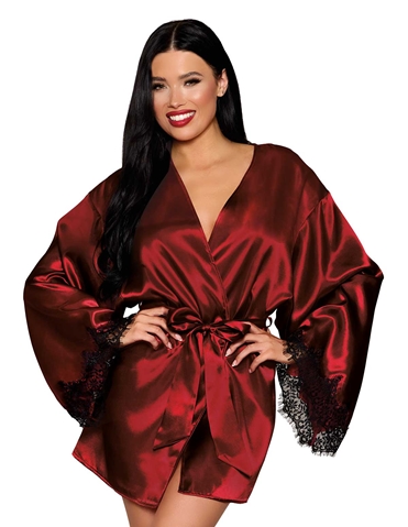 TESSA OPEN BACK SATIN ROBE IN WINE - 13416-OB-04019