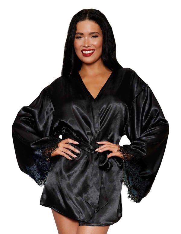 Tessa Open Back Black Satin Robe default view Color: BK