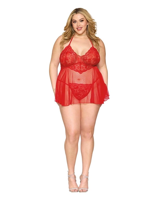 Stella Dot Mesh Plus Size Babydoll ALT2 view Color: RD
